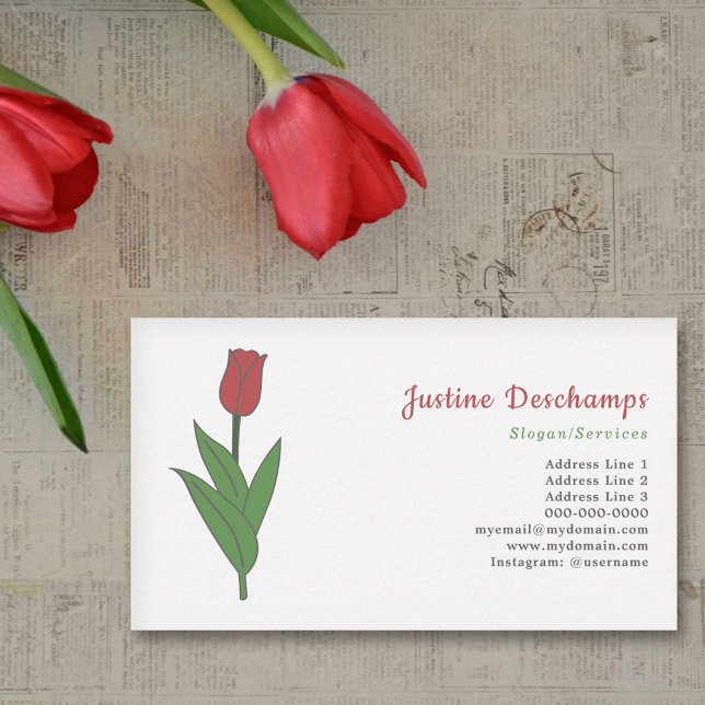 Botanical Red Tulip Pastel Flower  Business Card (Botanical Red Tulip Business Card)