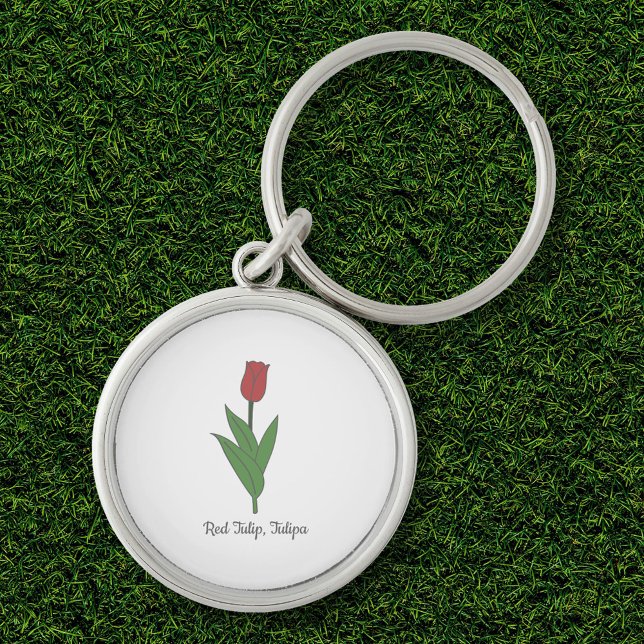 Botanical Red Tulip Pastel Flower Key Ring (Botanical Red Tulip Flower Keychain)