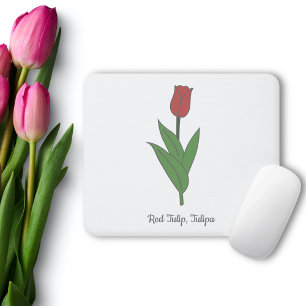 Botanical Red Tulip Pastel Flower Mouse Pad