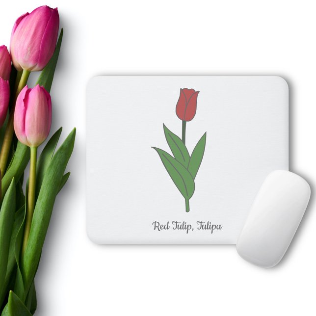Botanical Red Tulip Pastel Flower  Mouse Pad (Botanical Red Tulip Mouse Pad)