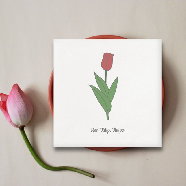 Botanical Red Tulip Pastel Flower  Napkin (Botanical Red Tulip Napkins)