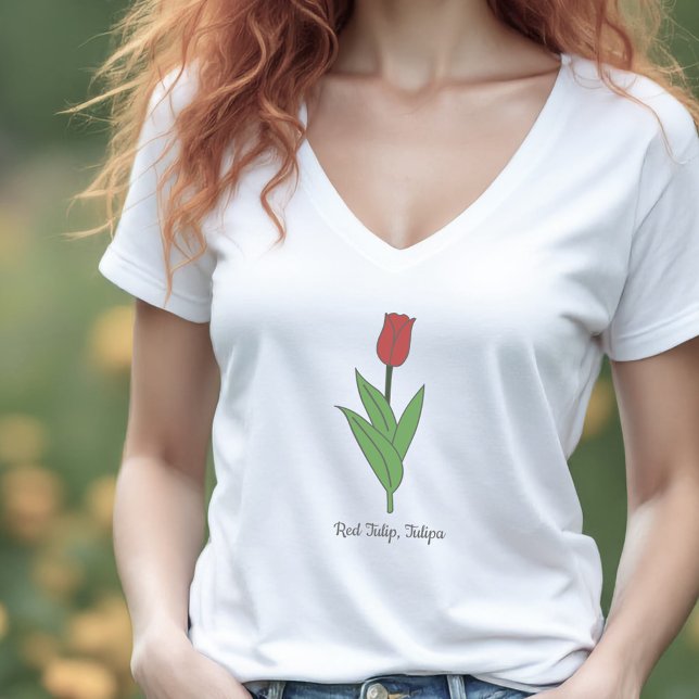 Botanical Red Tulip Pastel Flower  T-Shirt (Botanical Red Tulip Pastel Flower T-Shirt)