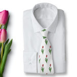 Botanical Red Tulip Pastel Flower  Tie<br><div class="desc">A neck tie with a pattern of botanical red tulip flower illustration in pastel colours on a white background: a perfect gift for a lover of flowers. Tulip is the April birth flower,  the flower of Aries and is symbolic meanings of perfect and deep love.</div>