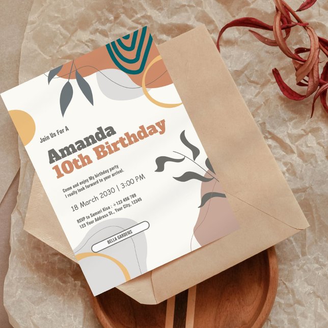 Botanical Retro 10th Birthday Invitation (Creator Uploaded)