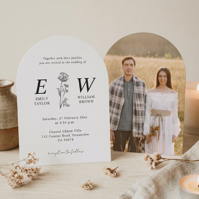 Botanical Romance Monogram Arch Wedding Photo Invitation (Creator Uploaded)