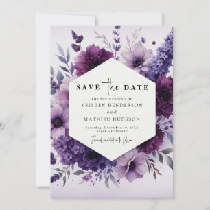 Botanical Romance Purple Floral Wedding Save The Date