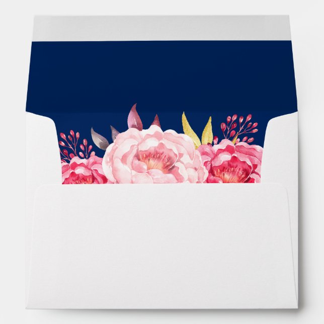 Botanical Rose Floral Navy Blue 5x7 Wedding Envelope (Back (Bottom))
