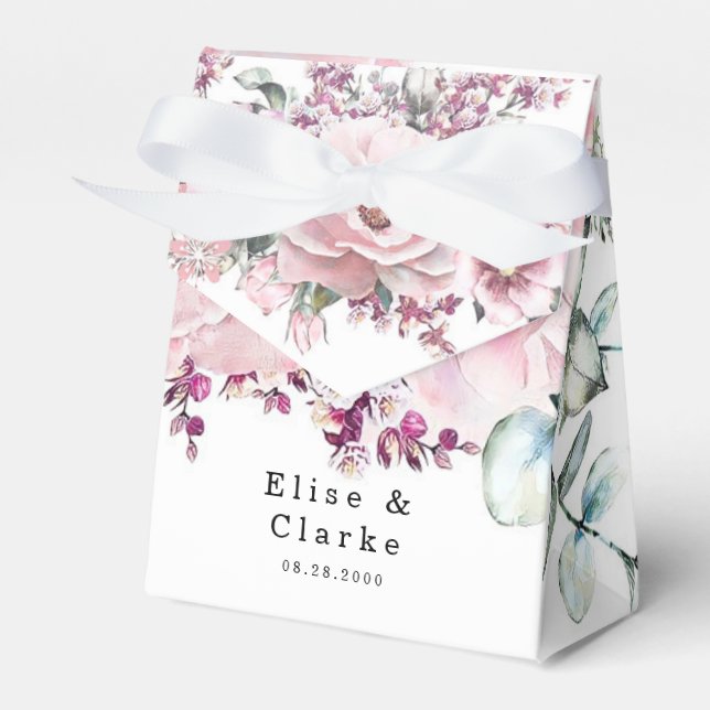 Botanical Rose Gold Floral Eucalyptus Wedding Favour Box (Front Side)