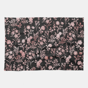 Botanical Rose Gold Flowers Pattern Tea Towel