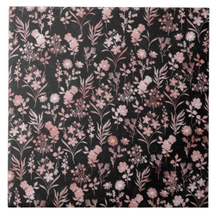 Botanical Rose Gold Flowers Pattern Tile