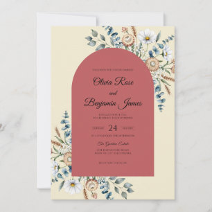 Botanical Rust Slate Wildflower Wedding Invitation