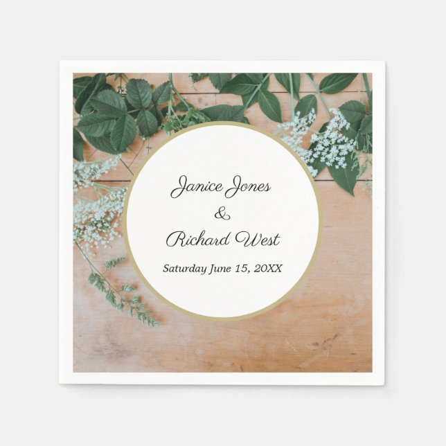 Botanical Rustic Gold Frame Custom Wedding Napkin (Front)