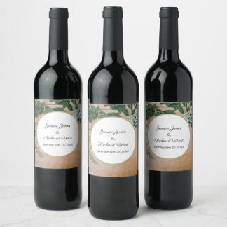 Botanical Rustic Gold Frame Custom Wedding Wine Label
