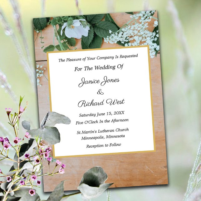 Botanical Rustic Gold Frame Wedding Invitation (Creator Uploaded)