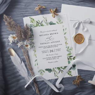 Botanical Rustic Greenery Elegant QR Code Wedding Invitation