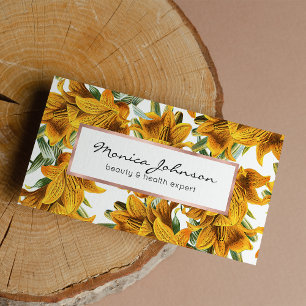 Botanical rustic orange green lily trendy floral business card
