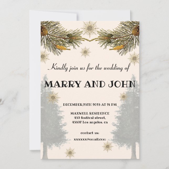 Botanical Rustic Pine Trees elegant winter wedding Invitation (Front)