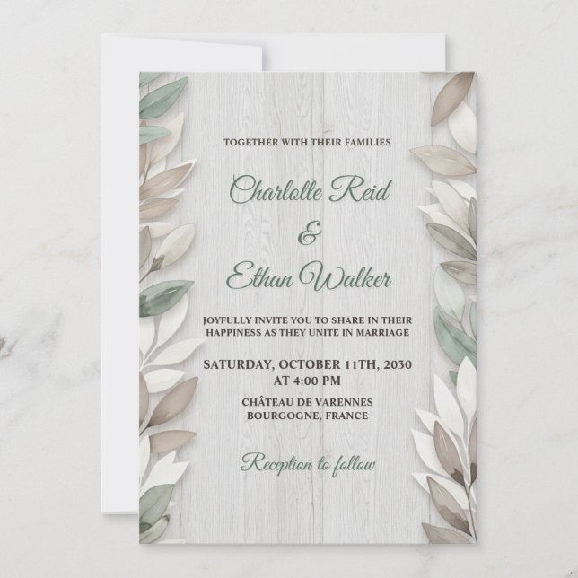 Botanical Rustic Watercolor Wedding Invitation (Front)