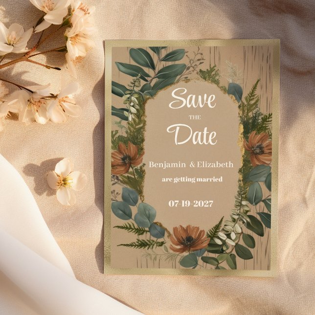 Botanical rustic woodland floral Save the Date  Invitation (Botanical rustic woodland floral Save the Date)