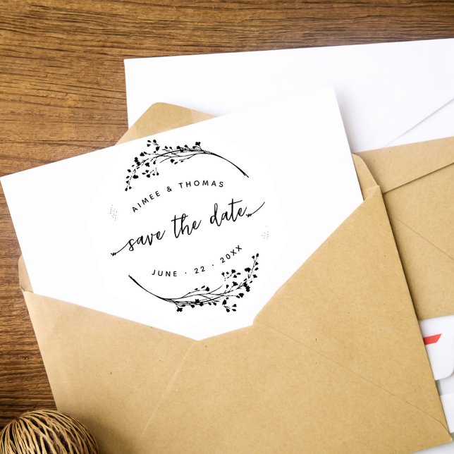 Botanical Rustic Wreath Save the Date Wedding Rubber Stamp (Creator Uploaded)