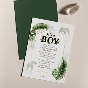 Botanical Safari Elephant Giraffe Baby Shower Invitation