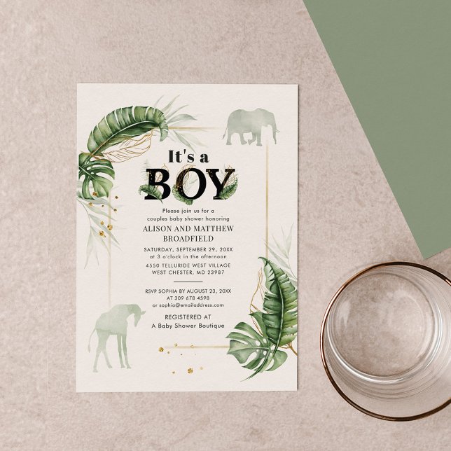 Botanical Safari Elephant Giraffe Boys Baby Shower Invitation (Creator Uploaded)
