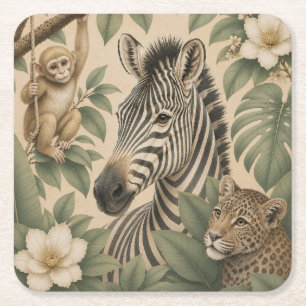 Botanical Safari Zebra Square Paper Coaster