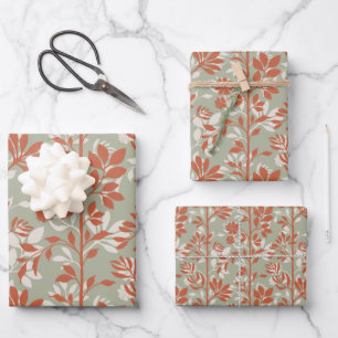 Botanical Sage Coral Poetic Floral Elegant Wrapping Paper Sheet