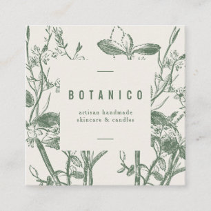 Botanical Sage Cream Floral Simple Classy Square Business Card