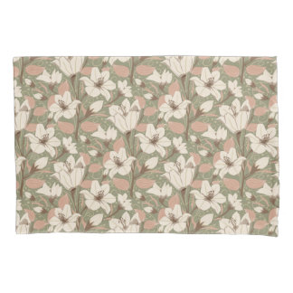 Botanical Sage Green Beige Lily Floral Pattern   Pillowcase