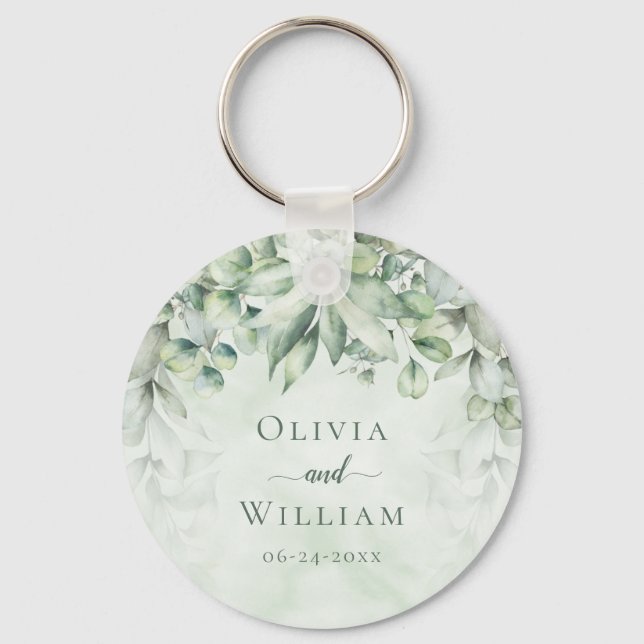 Botanical Sage Green Elegant Wedding Favour Key Ring (Front)