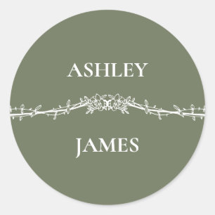 Botanical Sage Green Floral Wedding  Classic Round Sticker