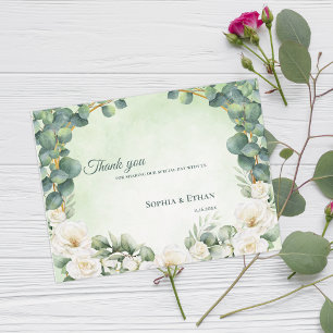 Botanical Sage Green Floral Wedding Thank You Postcard