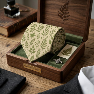 Botanical Sage Green Leaves Tie