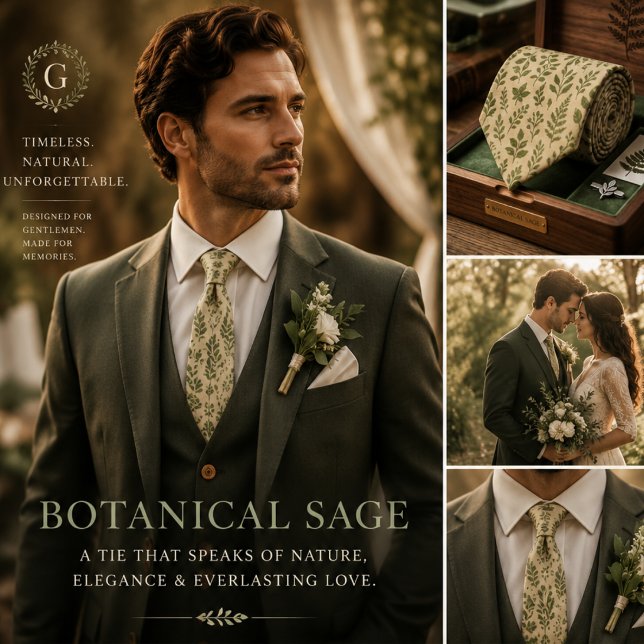 Botanical Sage Green Leaves Tie (Creator Uploaded)