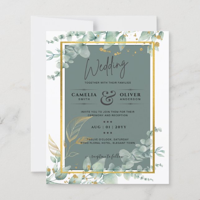 Botanical Sage Green Leaves Wedding Invitation (Front)