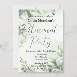 Botanical Sage Green Retirement Party Invitation