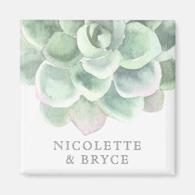 Botanical Sage Green Succulent Wedding Favour Magnet (Front)