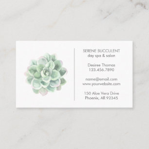 Botanical Sage Green Watercolor Succulent Day Spa Business Card