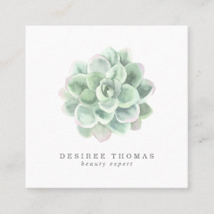 Botanical Sage Green Watercolor Succulent Square Business Card