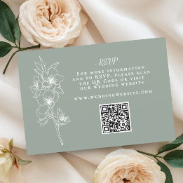 Botanical Sage Green Wedding QR Code RSVP Card