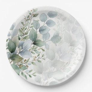 Botanical Sage Greenery Wedding Party Paper Plates