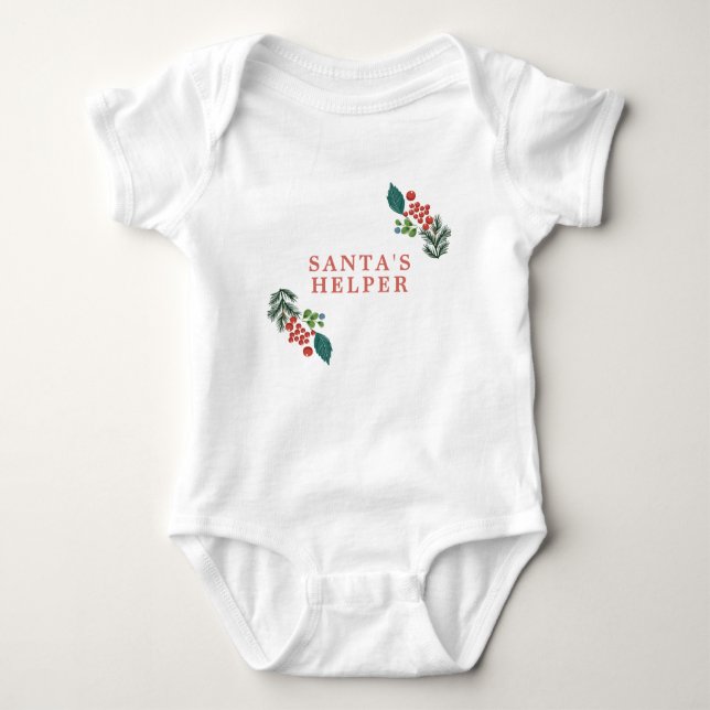 Botanical Santa's Helper Holiday Christmas Baby Bodysuit (Front)