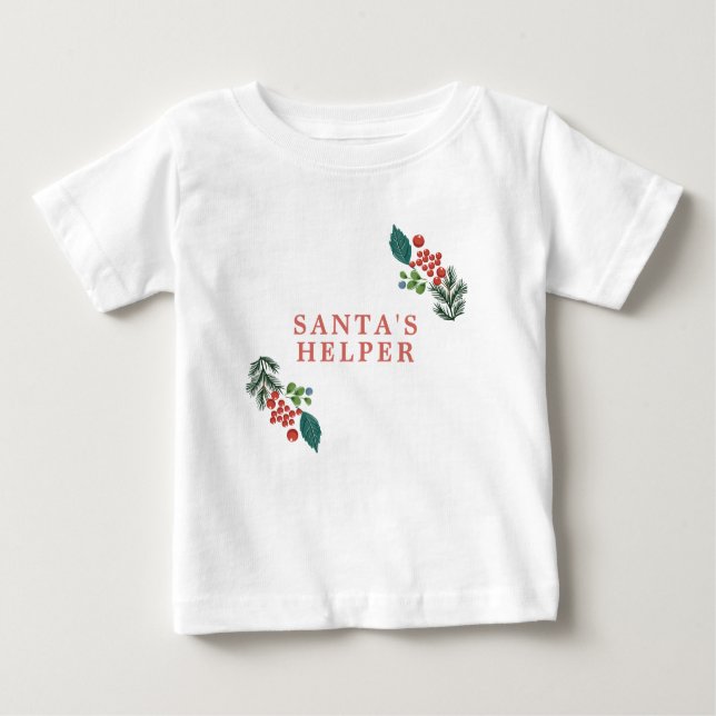Botanical Santa's Helper Holiday Christmas Baby T-Shirt (Front)