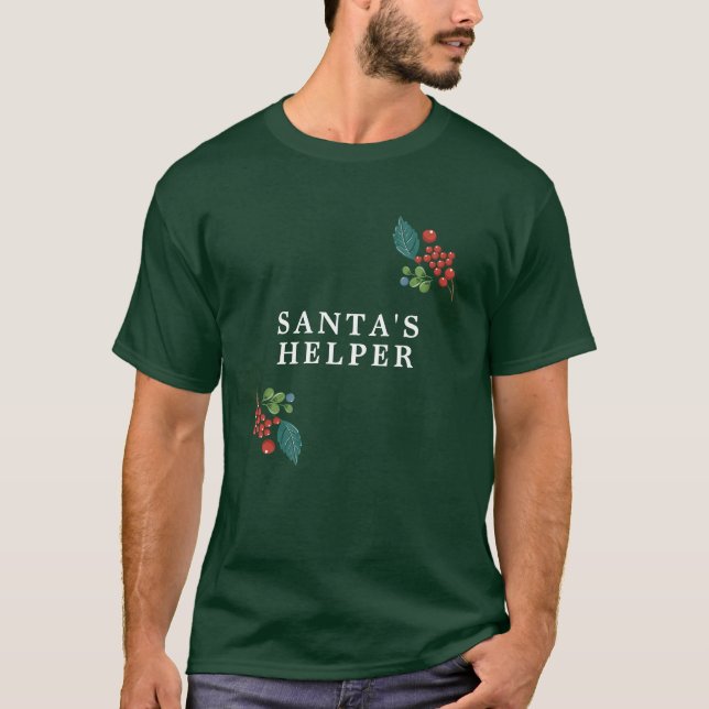 Botanical Santa's Helper Holiday Christmas T-Shirt (Front)
