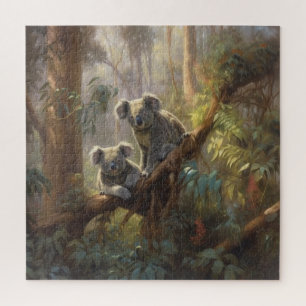 Botanical scene curious koalas in eucalyptus tree jigsaw puzzle