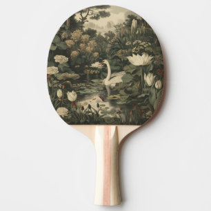 Botanical scene of a white swan in a forest river ping pong paddle