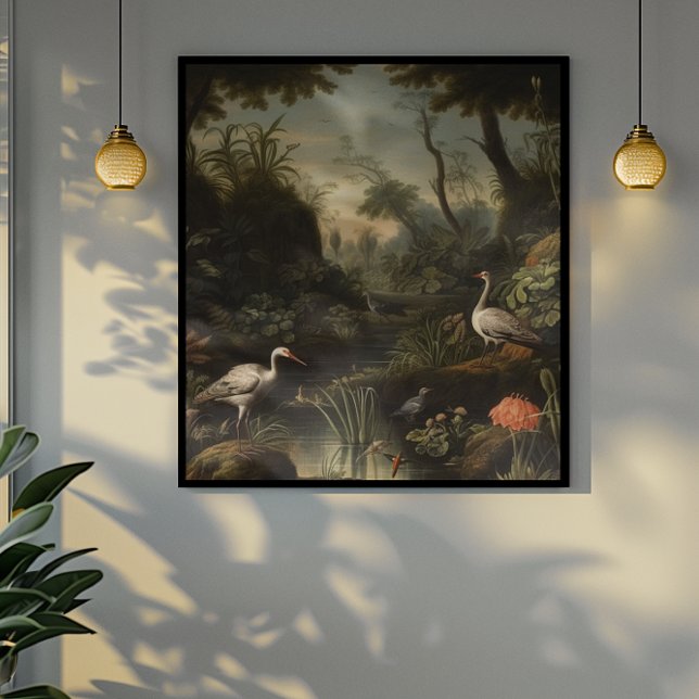 Botanical scene of cranes near a river poster (Creator Uploaded)