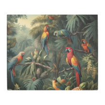 Botanical scene of parrots and pineapples 