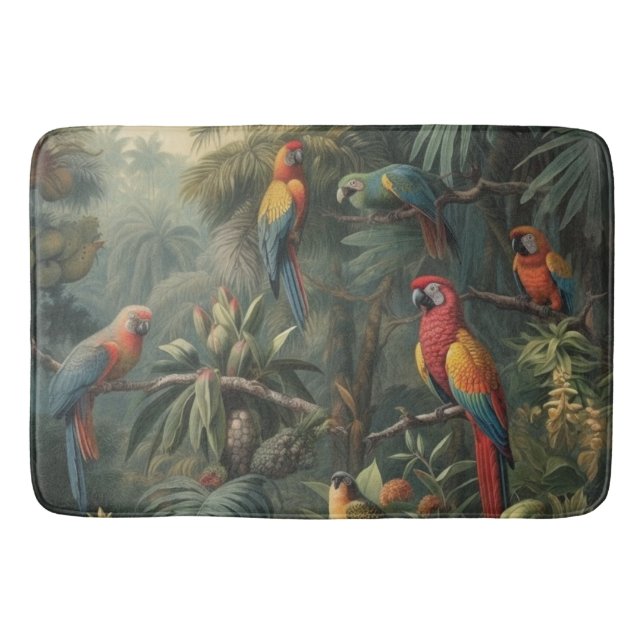 Botanical scene of parrots and pineapples  bath mat (Front)